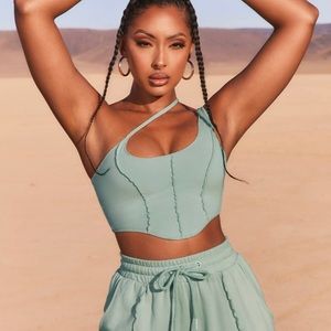 Oh polly Exposed Seam Asymmetric Crop top NWT